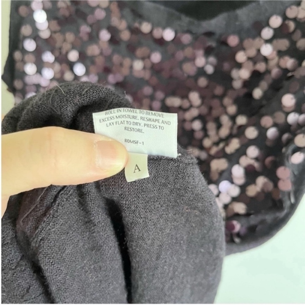 Eileen Fisher shell tank top deep purple merino wool sequins round neck - Picture 7 of 8